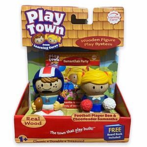 Learning Curve Play Town Wood Toys FB/Cheer 2-Pack + Board Book
